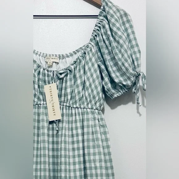 NWT Thirty/Thirty LA Green & White Gingham Dress, Babydoll Mini Dress, Medium - Picture 3 of 15